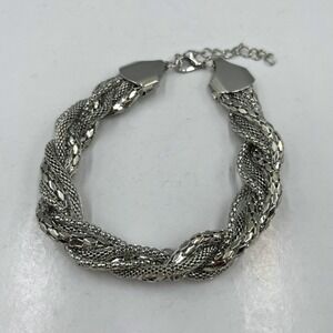 Vintage Silver Tone Multi Strand Twisted Mesh Chain Bracelet Statement Jewelry